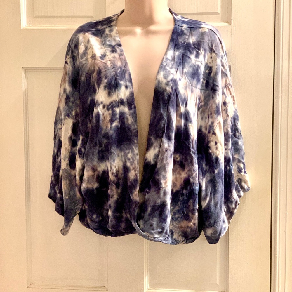Revolve Young, broke and fabulous blue tie died Tia blouse cross front - Picture 4 of 6
